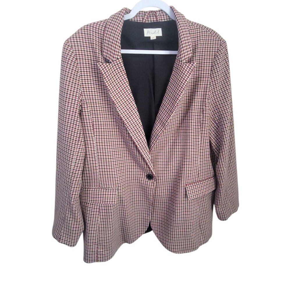 Marled Womens XL Plaid Single-Button Blazer Suit Jacket Red/Black/Grey/Cream